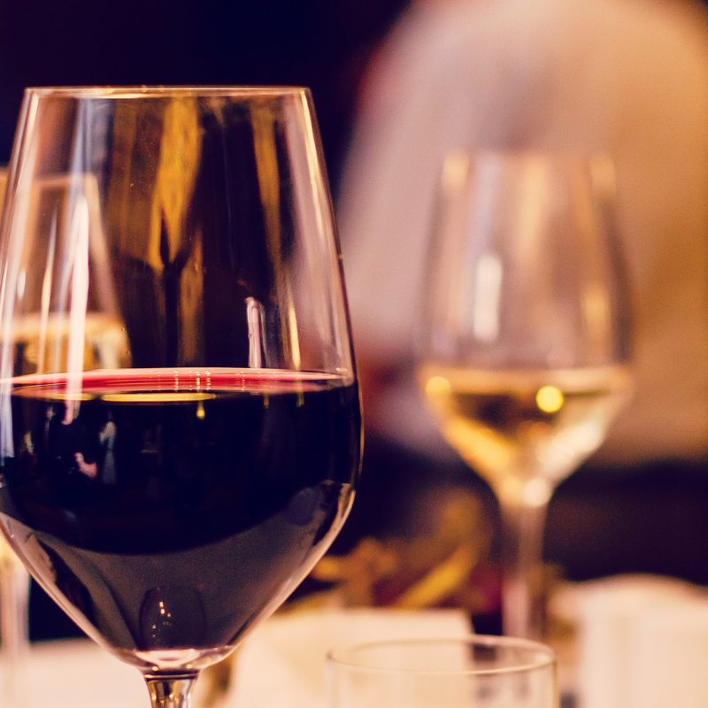 glasses of white and red wine