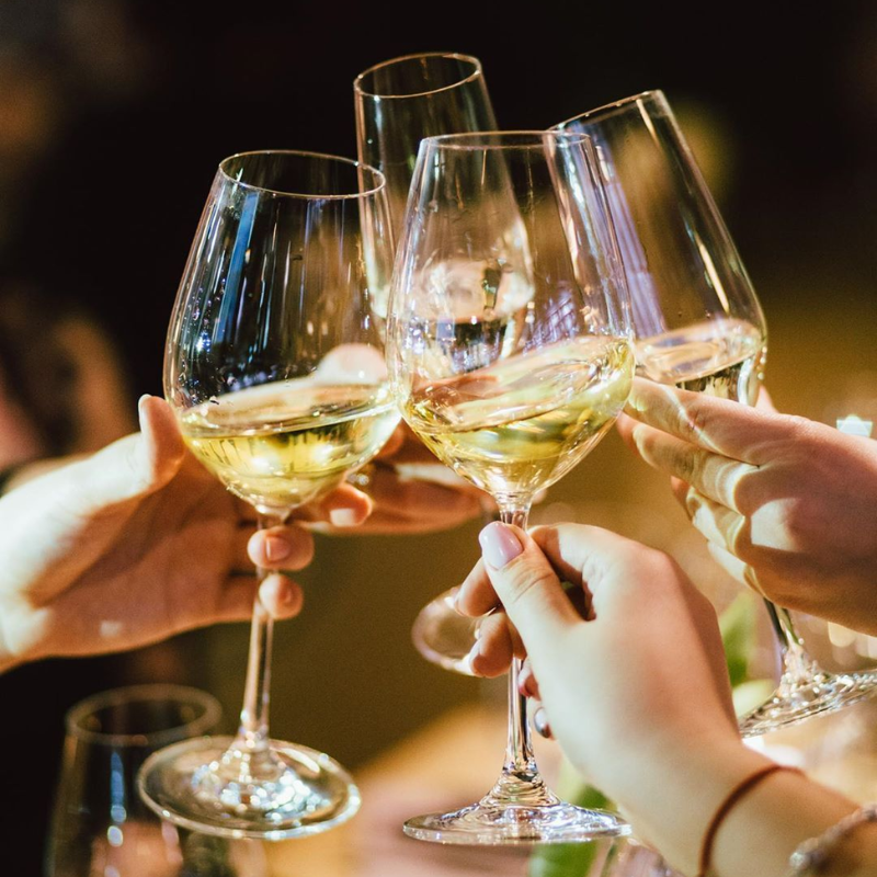 People cheering with wine glasses